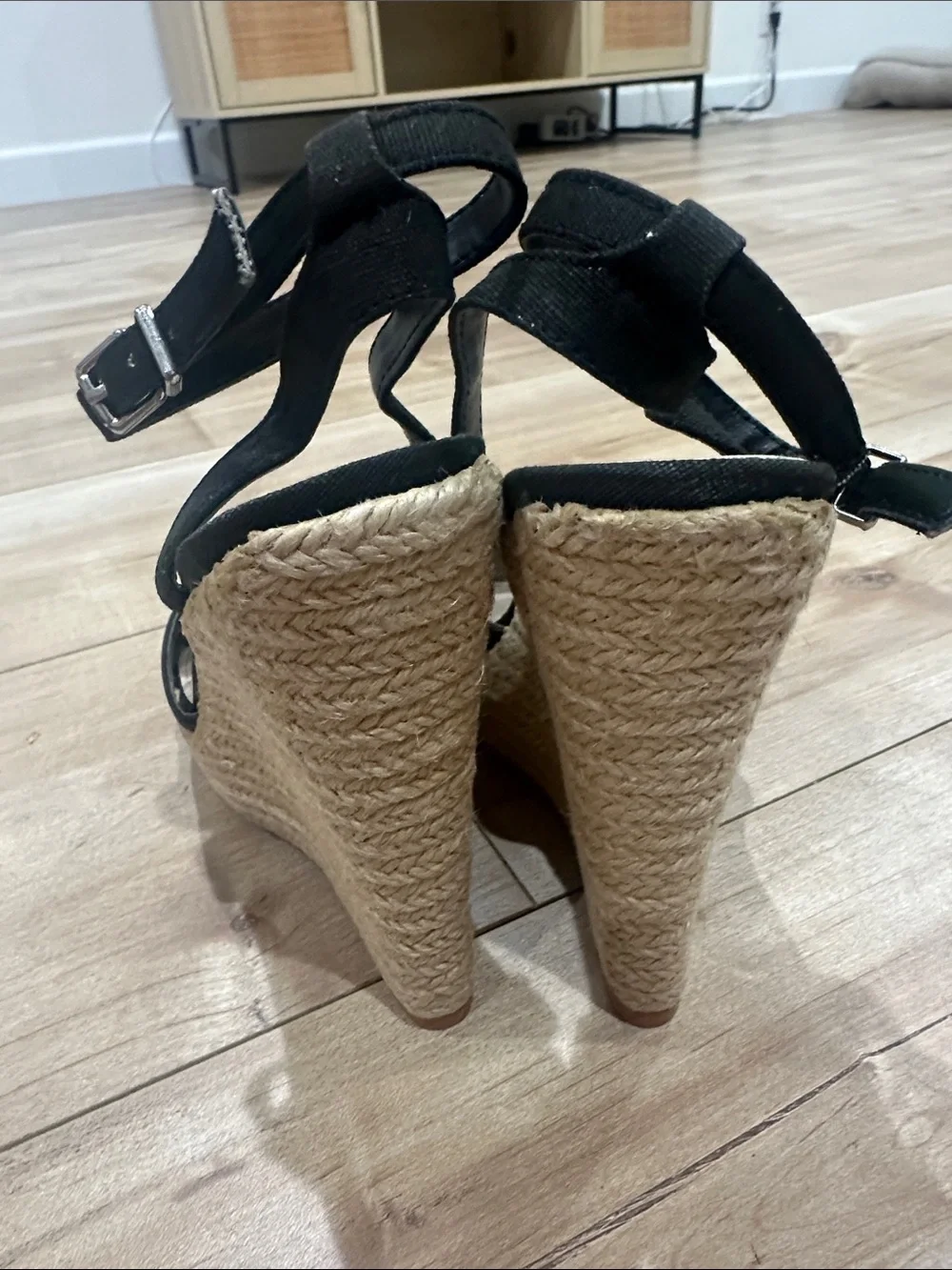 Women’s Black Wedge Sandals with Ankle Strap